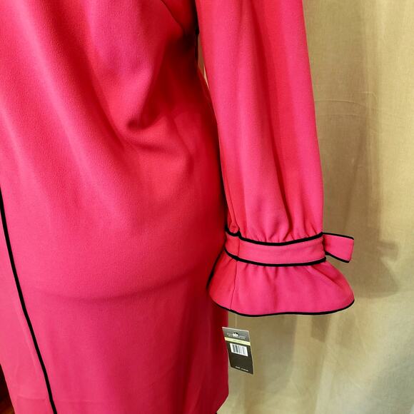 Sharagano Pink/Rose Dress with Black Trim and Bow Sleeves SZ 18 - Picture 3 of 10